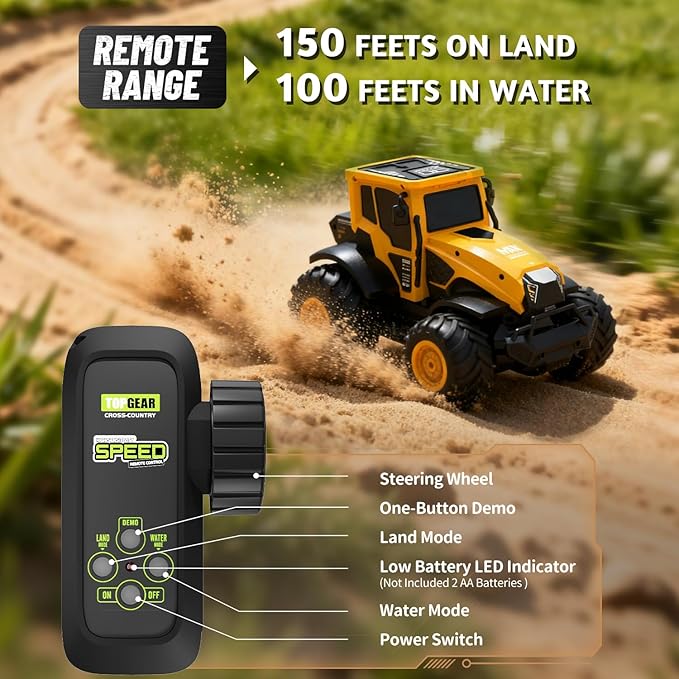 Remote Control Tractor Toy - 1:14 Amphibious RC Monster Truck Toys for Kids 2.4 GHz 4WD All Terrain Off-Road Farm Vehicle Perfect Birthday for Boys and Girls