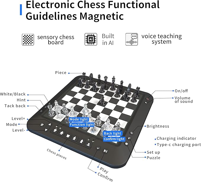 Electronic Chess Set Computer Chess Game Chess Set Board Game Electronic Chess Game for Beginners &amp Improving Chess Players Great Partner for Play and PracticeBuilt-in Battery