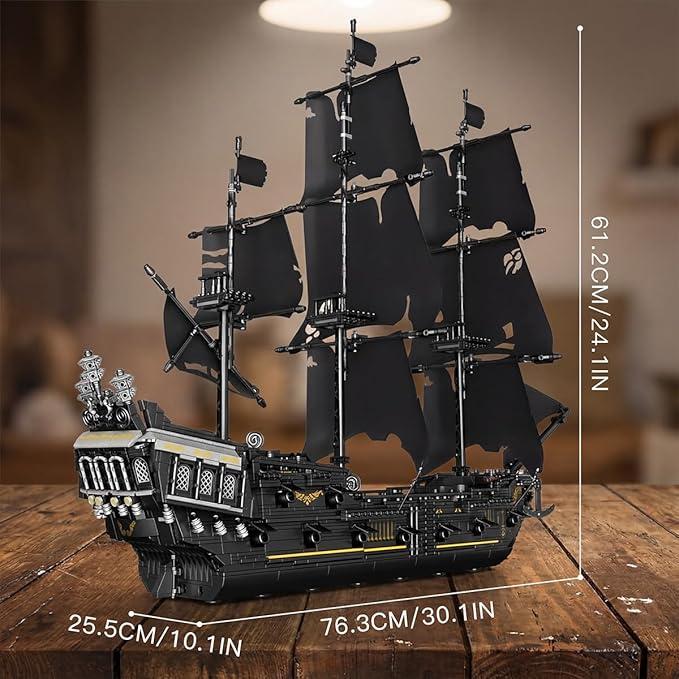 Black Pearl Pirate Ship Model Kit Large Boats Building Set Length 76.3cm with Sailboat Design for Adults Interesting for Enthusiasts 2868pcs