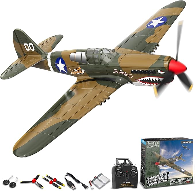 volantexrc RC Plane 4 Channel Remote Control Airplane Fighter P40 with Aileron 6-Axis Gyro Aerobatics for Adults