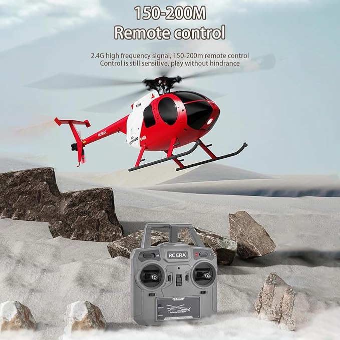 C189 Remote Control Helicopter 2.4G 6CH UAV 1:28 Brushless Motor RC Helicopter Single Blade Flybarless Remote Helicopter RTF with Optical Flow Localization 2 Battery - Red