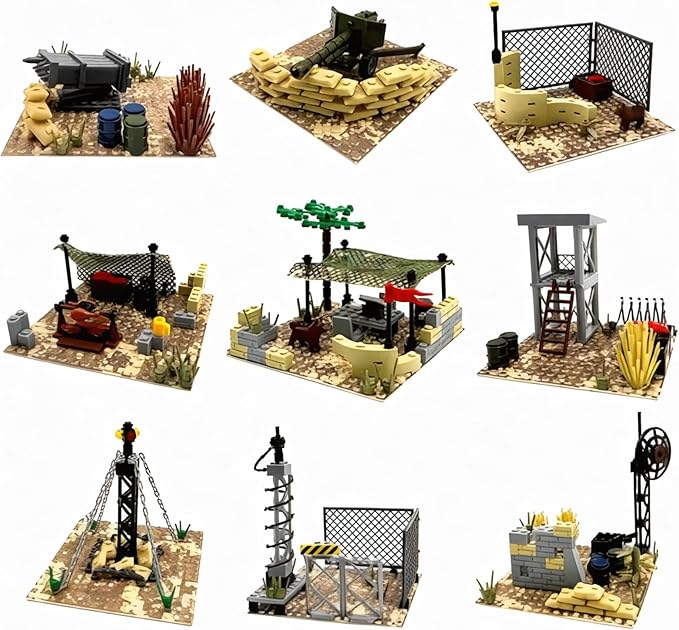 General Jim's Battle Scene Military Base Building Blocks Fort Set - 399 Pieces Historical Building Block Model Set | Includes Vehicles Forts and Soldiers