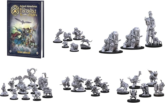 Steamforged Games Animal Adventures Faraway Sea Sourcebook with 10 Battle Maps Bundle with Miniatures: Raiders of the Lost Coast Time in a Bottle Animals Cats and Dogs of the Faraway Sea (6 Items)
