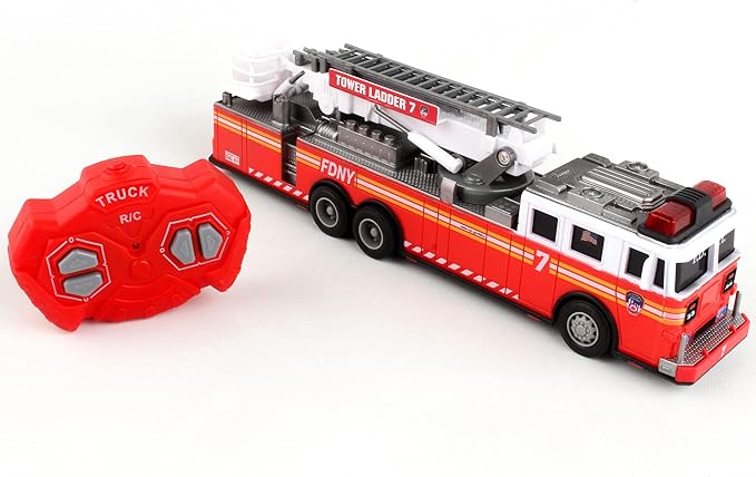 Daron FDNY Radio Control Ladder Truck – Officially Licensed Fire Department of New York RC Fire Truck Toy with Lights &amp Sounds – Extendable Swivel Ladder – Kids Ages 3+