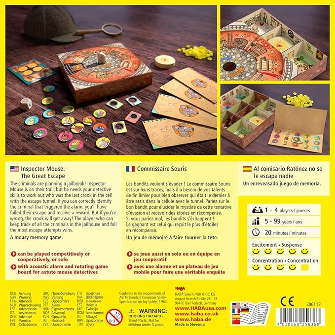 HABA Inspector Mouse: The Great Escape - Detective Board Games for Family Night Cooperative Memory Games for Ages 5+ Includes 3D Playing Board with Fun Sounds