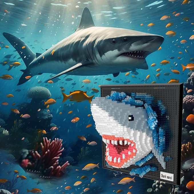 BDYDT Wall Art Shark Building Blocks Set for Adults Who Love Creative Hobbies (2166 Pieces) Toys Gifts for Kid and Adult