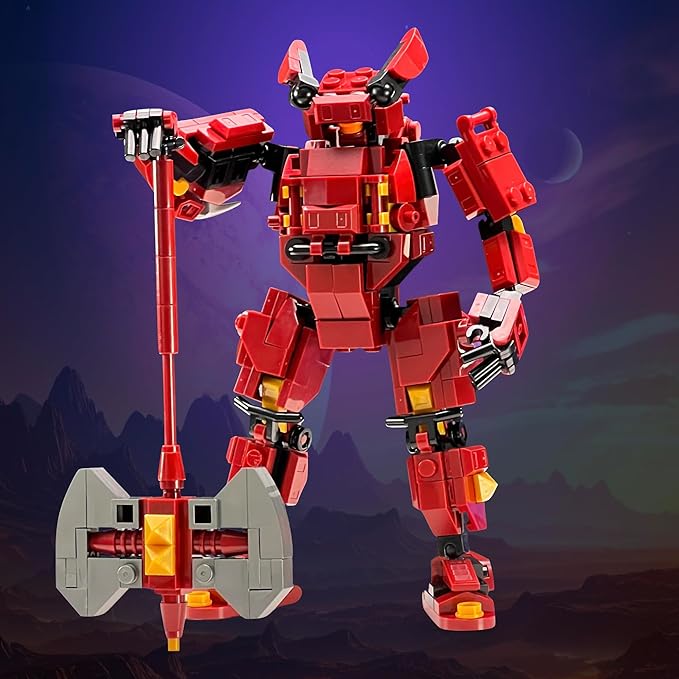 MyBuild Sci-Fi Rita 5028 – Red Armor Mech with Battle Axe | Collectible Robot Building Set | Ages 14+