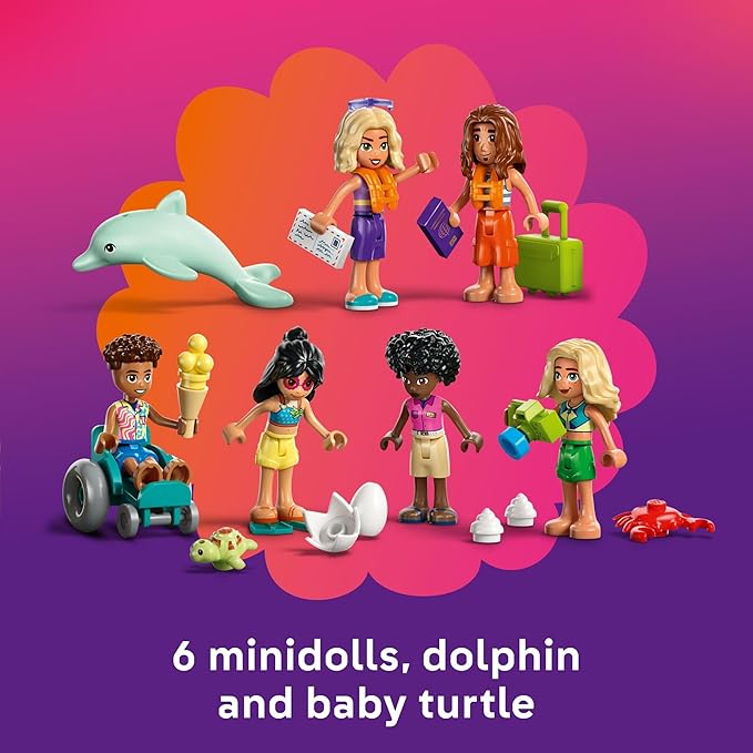 LEGO Friends Family Vacation Beach Resort Pretend Play Building Toy - Adventure Storytelling Playset with Dolphin Toys and Sea Turtles - Creative Birthday Gift Idea for Girls &amp Boys 8+ - 42673