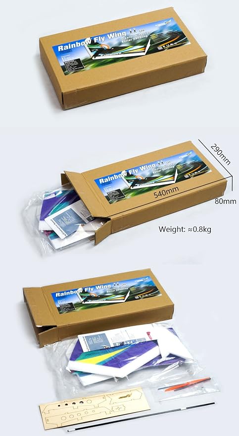 DW Hobby EPP Electric Micro Flying Wing Rainbow ZAGI Plane w/1000mm Wingspan Delta Wing Tail-Pusher Flying Aircraft for Toy Plane Model Aeroplane to Build (E0604)