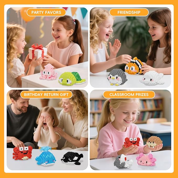 12 Pack Cute Ocean Sea Animal Mini Building Blocks Sets 2642 PCS Micro Mini Building Bricks Toy for Adults Party Favors for Teen Boys Girls 14+