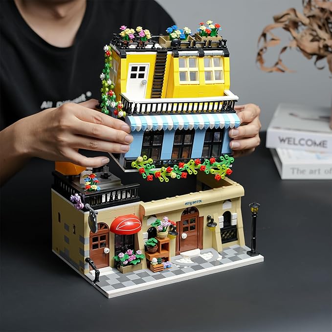 ENJBRICK Flowers City Hotel House Building Kit for Adutls Creator Building Toy Set with Apartmant and Shops for Girls and Adults 1464 pcs