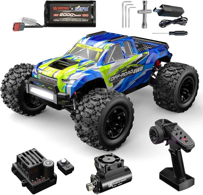 MJX 14208 1:14 Scale 4WD Brushless RC Bigfoot Truck 41 km/h High Speed RTR Off-Road Truck 2.4 GHz Remote 7.4V 2000mAh Battery 88mm All-Terrain Tires Big Wheel Monster