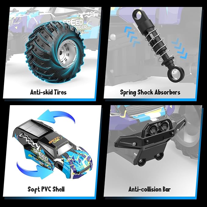 Remote Control Car All Terrain Remote Control Truck for Boy 2.4GHz Rc Car with Bodylight and Two Rechargeable Batteries 20KM/H Monster Truck Toys