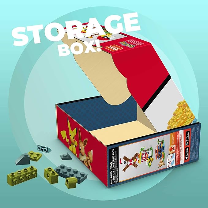 MEGA Pokémon Building Toys Set Building Box with 450 Pieces 2 Poseable Characters and Storage Box for Kids