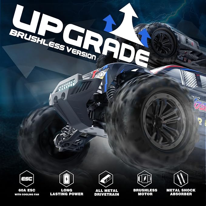 Hosim 1:10 Brushless RC Cars for Adults &amp Boys 60+ KMH Big Remote Control Car 4x4 Off Road Monster Truck 40+ Min Play Waterproof All-Terrain RC Truck Hobby Grade Electric Toy Vehicle Gift