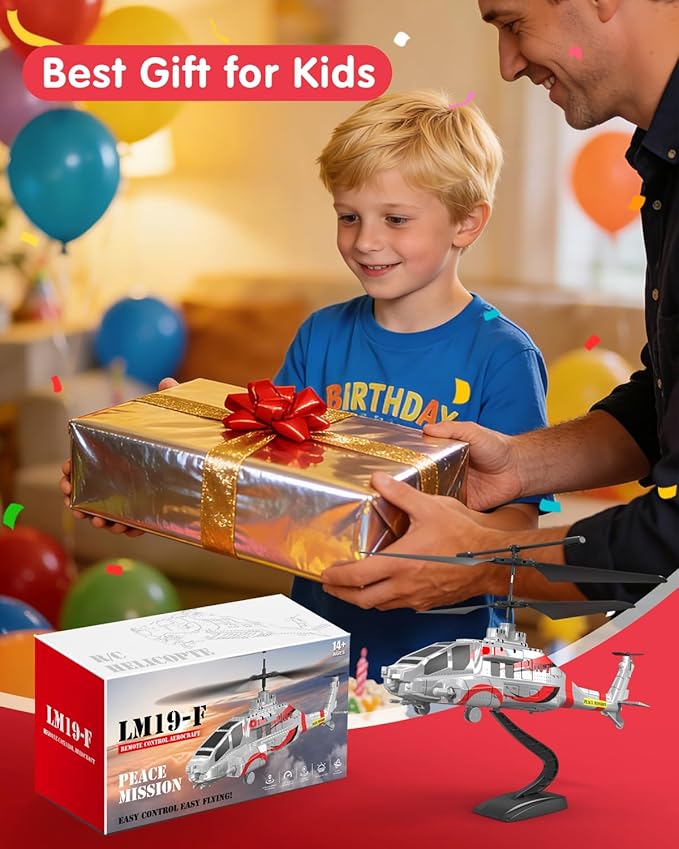 RC Helicopter with 10 Missiles LM19-F 2.4GHz Remote Control Helicopter for Beginners and Adults LED Lights Altitude Hold One-Key Take Off Gifts for Military Fans (2 Batteries)