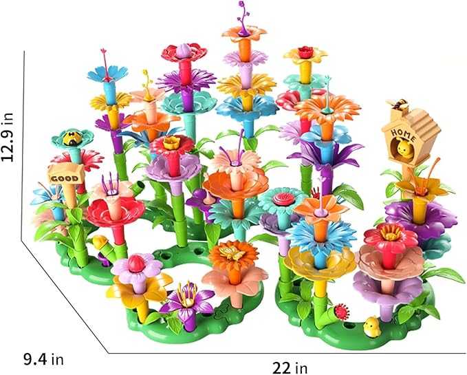 TEMI 138 PCS Flower Garden Building Toys for Girls Toys Educational STEM Toy and Preschool Garden Play Set for Toddlers 3 4 5 6 7 8 Year Old Kids Boys Girls Flower Stacking Toys for Kids Age 3-6