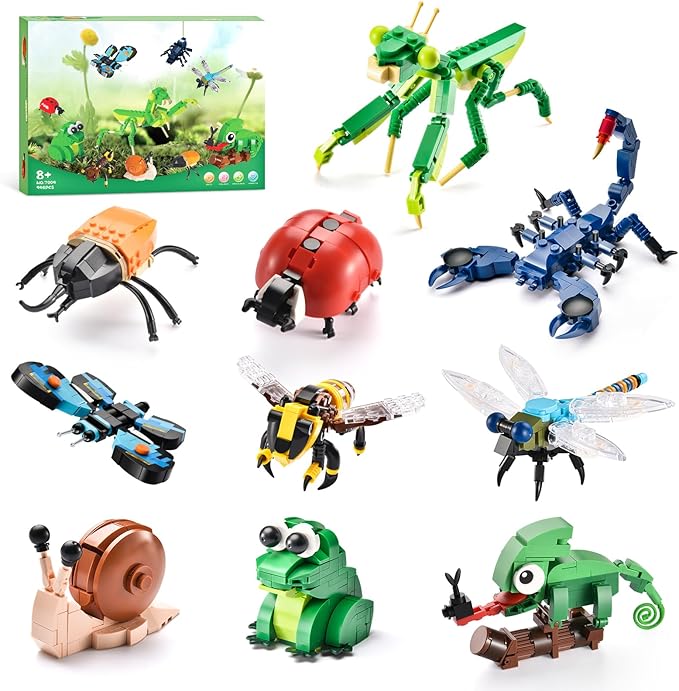 Insects Collection Building Set for Kids 10 Packs Bug Building Blocks Animals Insect Bug Toys Party Favors Ideal Gift for Boys Girls