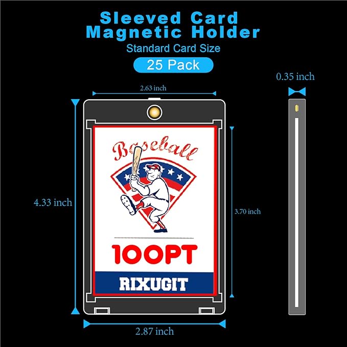25-Pack Sleeved Card Magnetic Holders - 100pt Magnetic Card Case Fits Sleeved Card First One Touch Card Holder Inner Size 2.63″×3.70″ Clear Hard Case for Trading Cards Sports Card Games Cards