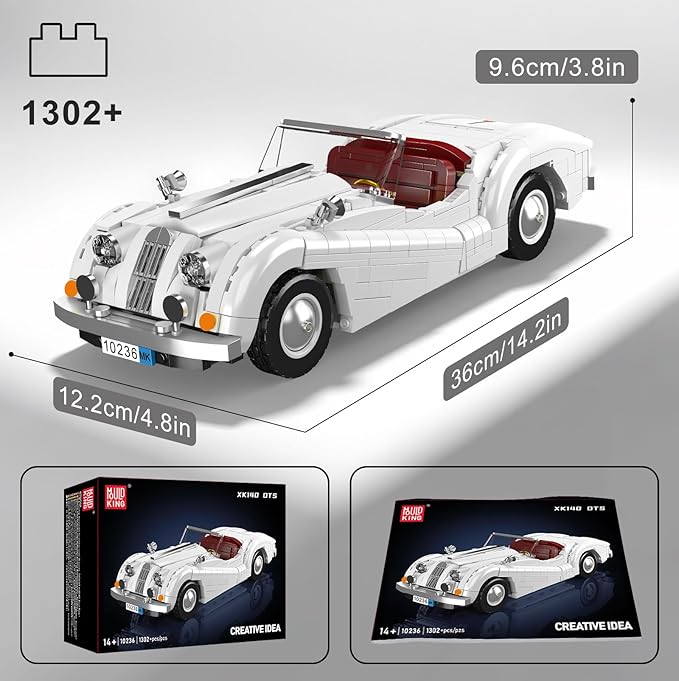 Mould King Sports Car Building Block Kits MOC Classic Car Model Kit Supercar Racing Model Building Sets Gift for Age 14+/Adult Collections Enthusiasts (1302+ Pieces)