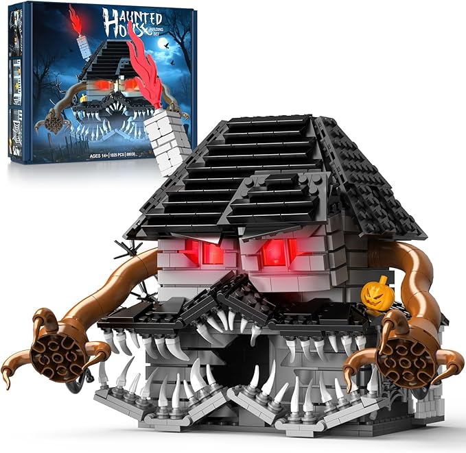 Cubique Halloween Haunted House Building Set Miniature Horror House Decor Model Kit with LED Light Haunted Mansion for Adults Teens Age 14+ Horror Movie Fans (1025 PCS)