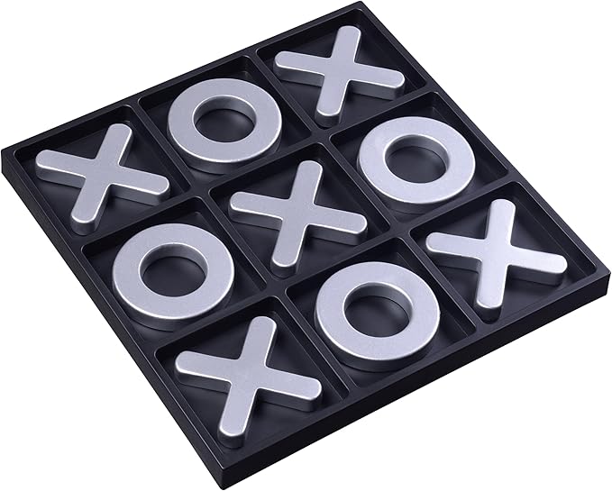 Tic Tac Toe Games Textured Silver 11.6'' Family Puzzle Table Top Games for All Ages Kids Birthday Return Gifts Coffee Table Home Decor