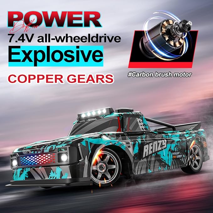 RC Drift Car 1:16 Scale Remote Control Vehicle for Drift and Race 2.4GHz 4WD High Speed 20+KM/H Racing Car with LED Lights Hobby RC Cars Toy Gifts for Teen Adults