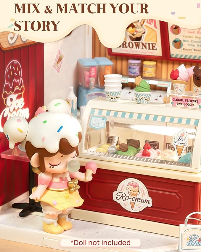 Rolife Super Creator DIY Miniature Plastic House Building Set Playset with LED Suitable for Mini Figures Construction Toys Diorama Kit Gifts for Adults (Flavorful Ice Cream)