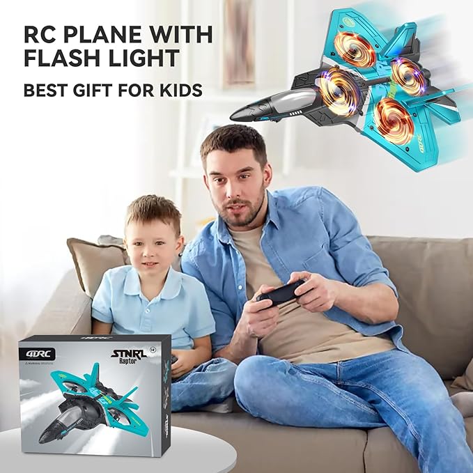 4DRC V17 Foam Remote Control Airplanes RC Planes for Kids Adults 4-7 8-16 RC Airplane Fighter Jet with Light 360° Flip Fighter Jet Toy Gravity Sensing Stunt Roll Airplane Toy Gifts for Kids Boys