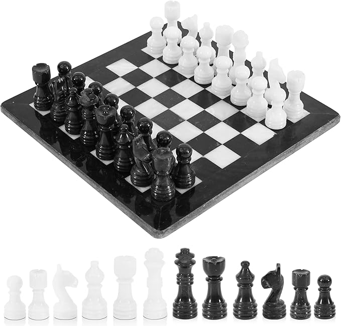 Radicaln Marble Chess Set 12 Inches Black &amp White Handmade Classic Board Games for Adults Luxury Marble Chess Board &amp 32 Pieces Adult Board Game