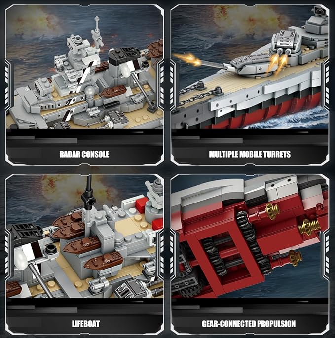 WW2 Military Bismarck Battleship Building Set Large-Sized Warship A Gift Compatible with Lego et for Adult Collection(2073 Pcs)