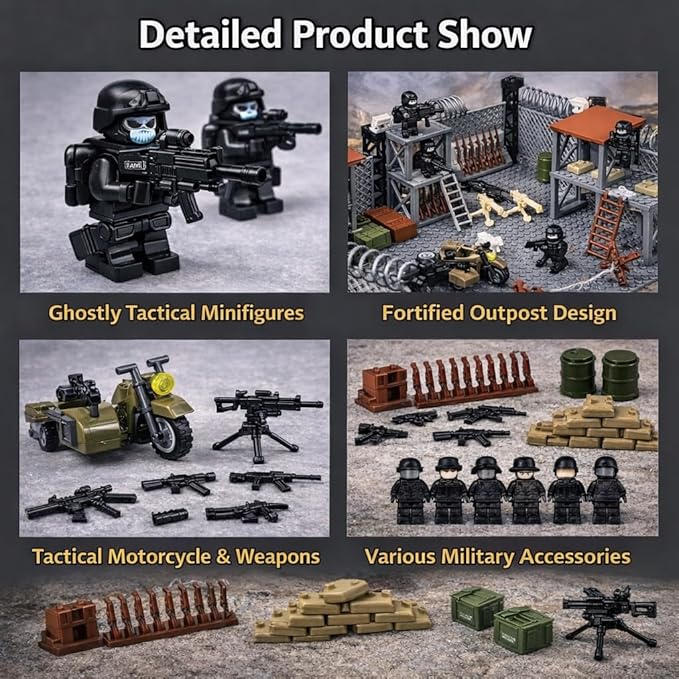 ELEFOCUS WW2 Military Base Building Set Custom Miniguns SWAT Gear and Army Weapons PackWitch 10 Soldier Figures