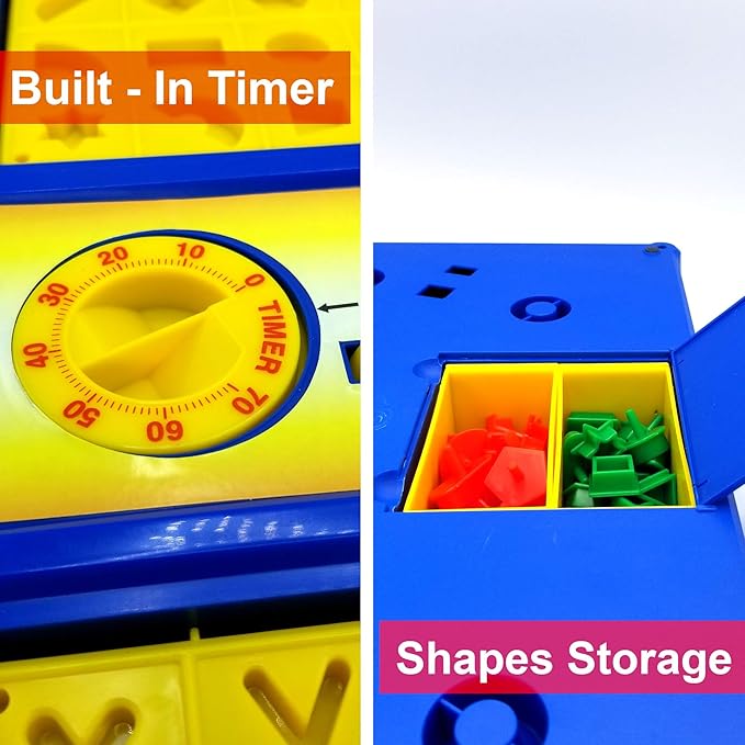 MUKIKIM Scramble - Shape Matching Family Board Game! Sorting Shapes Fast Before The Time is Up &amp Pieces Pop Out! Play Solo/with Friends. 12-Shape Junior Version Plates Included!