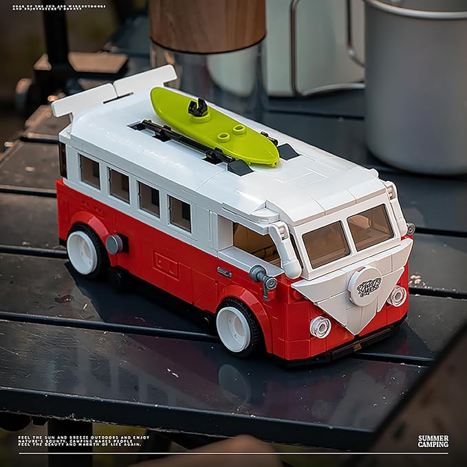 dOMOb VW Transporter Camper Car Building Blocks Kit – 407 pcs Building Blocks Set w/Container Display Box – Modular Scale 1:32 Model – Bricks Toy for Kids &amp Adults 8+ – for Boys Hobbyist Collect