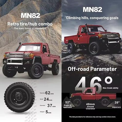 1:12 Scale Trucks MN82 RC Rock Crawler 2.4Ghz Toyota Remote Control Truck 4WD 2 Speeds Switch RC Crawler Off-Road Pick-up Equipped with 2 Rechargeable Batteries (Red)