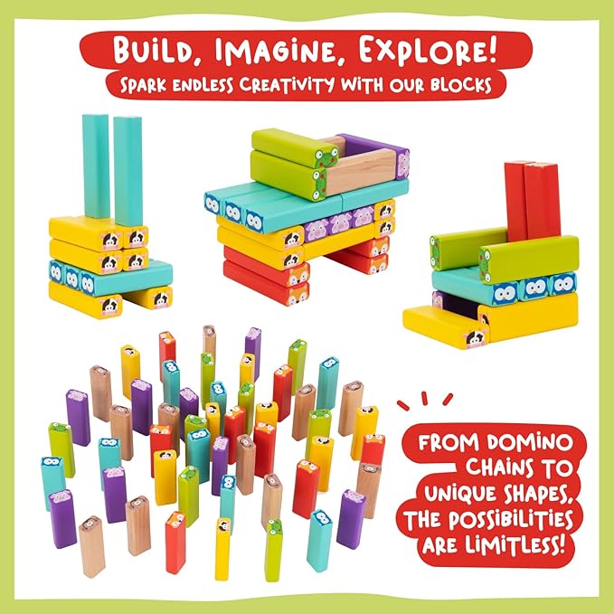 Nene Toys Wooden Tumble Tower Game with Animals &amp Colors 4-in-1 Educational Family Board Game for Kids Ages 3-9 Creativity &amp Cognitive Skills Booster - Gift for Boys Girls 3+ Years