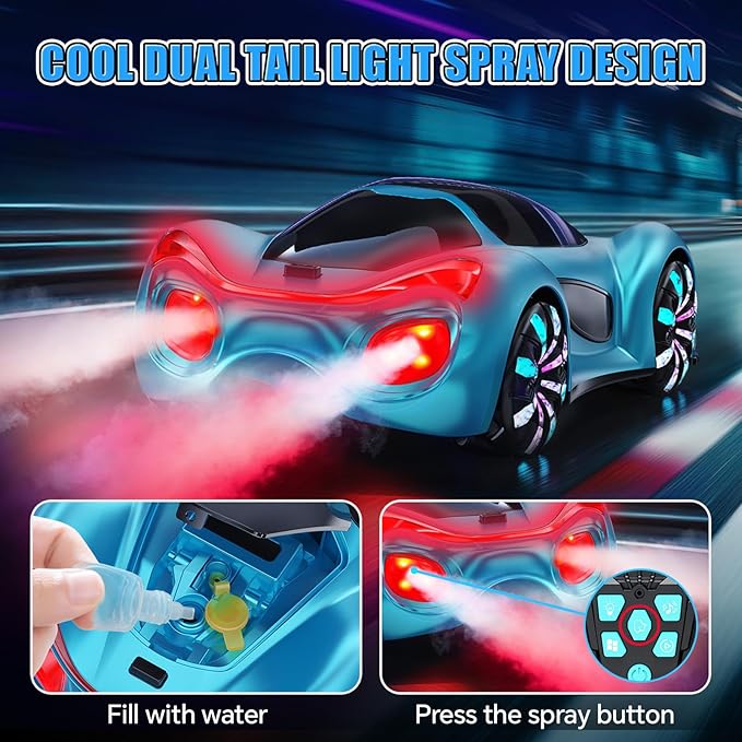 Remote Control CarRC Cars Boys Toys for 6 7 8 9 10 11 12 Year Old 2.4GHz 360° Rotate RC Cars with Cool Lights Music &amp Spray Effects Cool Birthday for Kids &amp Boys 6-12