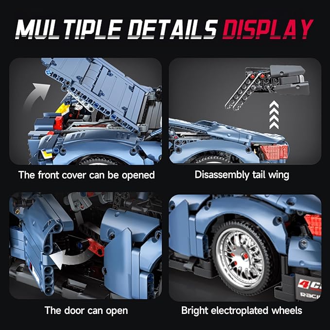 Remote Control Car Building Kit 1:10 M4 Champion Racing Car Building Blocks and Challenge Construction Toys Gift for Technical Enthusiasts Adults&ampBoys Age 14+ with Motors Light Battery (2280PCS
