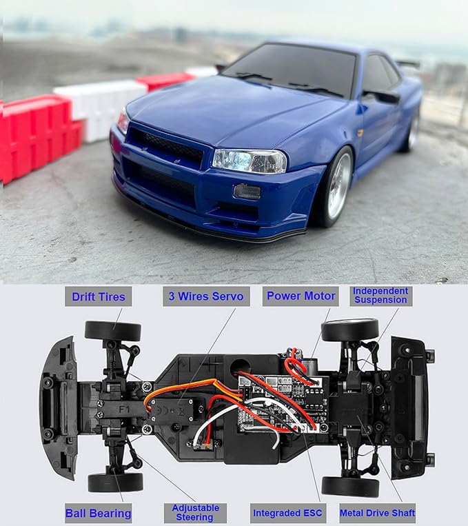 RC Drift Car with Gyro 1/18 Scale LDRC Drift Car Remote Control RWD Hobby Drifting Vehicle 2.4 GHz Proportional Throttle Steering ESP Gyroscope Metal Drive Shaft Alloy Shell Adult LD1899