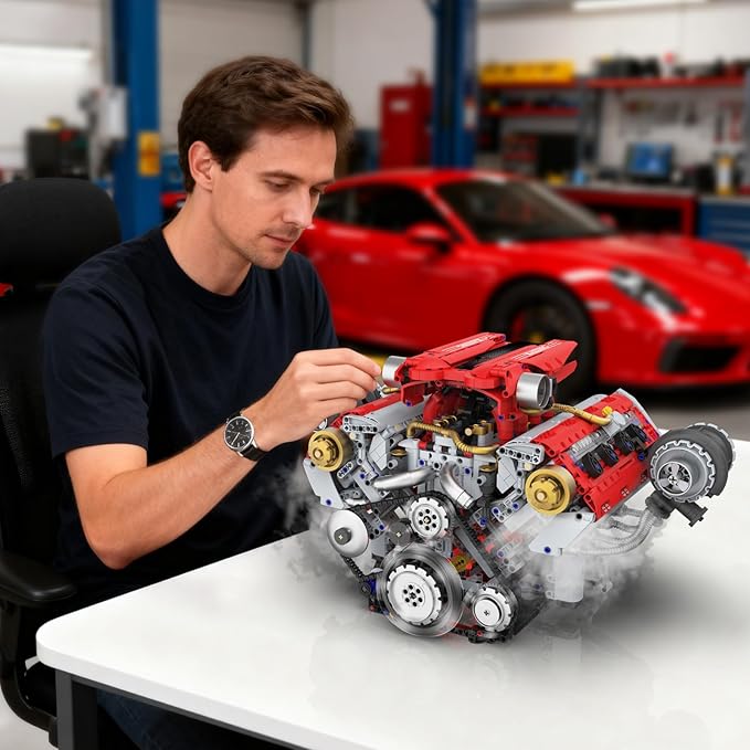 V8 Engine Building Kit That Works Build Your Own Model Engine for Adult8-Cylinder Car Engine with Spray &amp Light Building Engineering Toys for Kids Adults (3168PCS)
