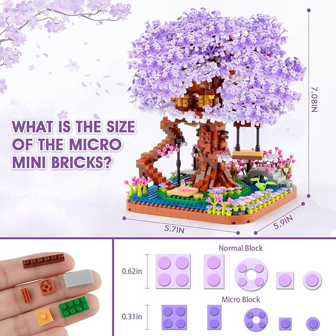 HIGH GODO Cherry Blossom Bonsai Tree Micro Building Set Japanese Sakura Tree House Model Sets Flowers House Mini Bricks Building Kit Creative Toys for Teens Adults 14+ (2200PCS)