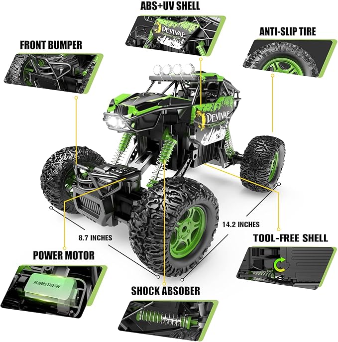 CROBOLL 1:12 Large RC Cars for Boys with Upgraded Lifting Function 2.4GHz 4WD Remote Control Car Toy Gifts 20km/h Monster Truck for Kids All Terrain RC Truck for 60Min Play(Green)