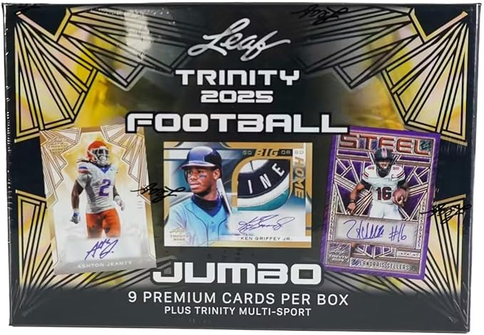 2025 Leaf Trinity Football Jumbo Trading Card Box (Trinity Multi-Sport Cards Featuring Names Like: Lionel Messi Ken Griffey Jr. Giannis Antetokounmpo and Many More.)