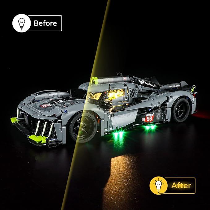 YEABRICKS LED Light for Lego-42156 Technic Peugeot 9X8 24H Le Mans Hybrid Hypercar Building Blocks Model (Lego Set NOT Included)