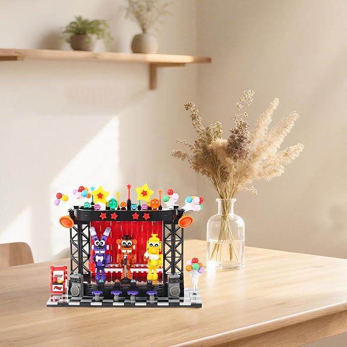 Five Nights Stage Toy Building Sets -Compatible with Lego Monster Scene Bear Rabbit &amp Chicken Performing on Stage Horror Game-Inspired Spooky Toy for Fans and Collectors