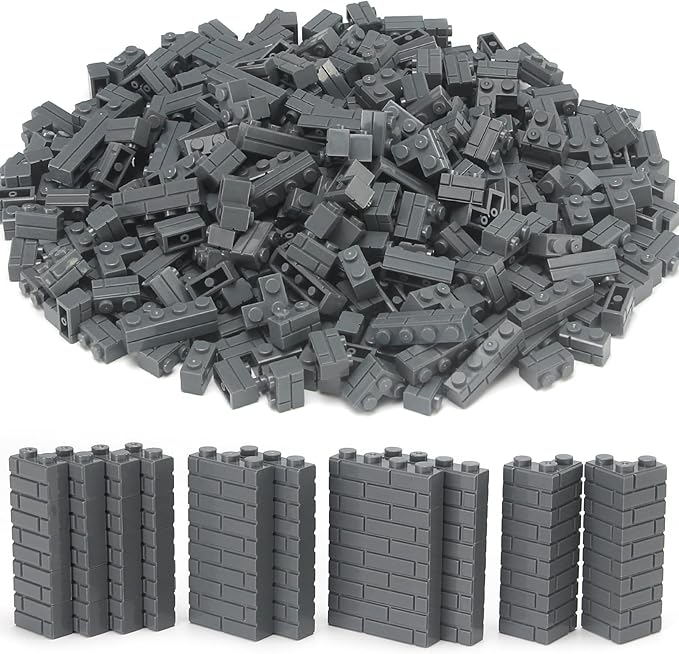 Feleph Masonry Bricks Set 450 Pcs Wall Building Accessories Diverse Creative Construction Bulk Parts and Pieces Blocks Toy Compatible with Classic Major Brands (Dark Gray)