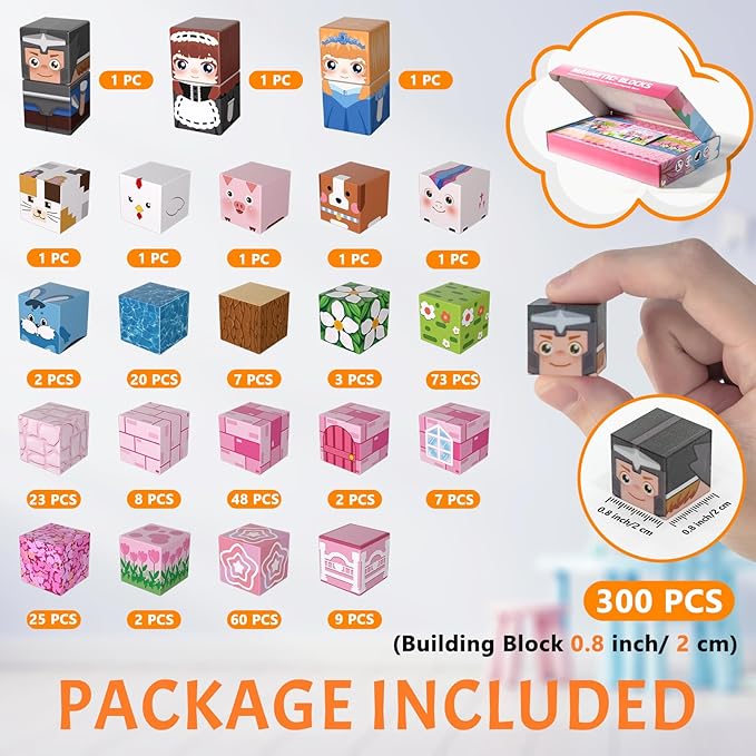Vdealen 300 PCS Magnetic Blocks-Magnetic Building Blocks Stacking Magnetic Cubes Toy for Kids STEM Montessori Sensory Toys for Boys and Girls Age 3 4 5 6 7 8 9 10 11 12 Christmas Birthday Gift