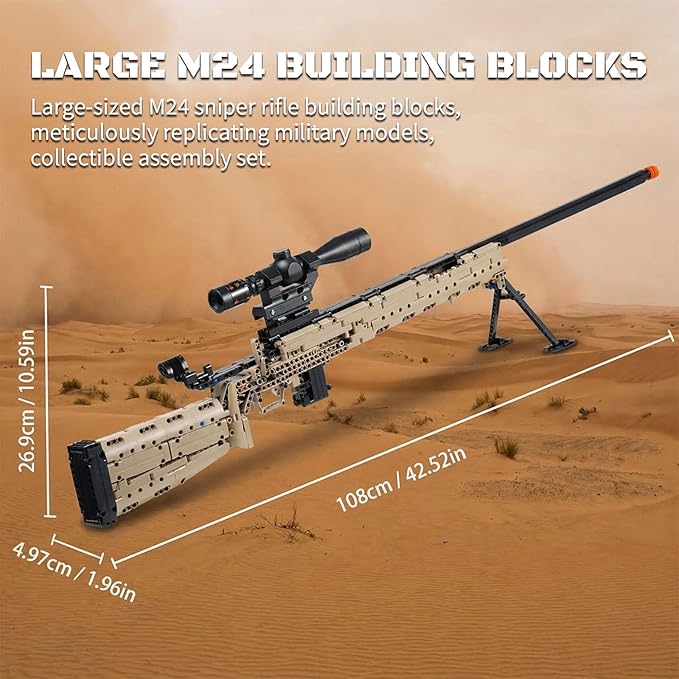 M24 Model Building Block Set 1082 Pcs Military Building Kit Gift for Adults &amp Teens