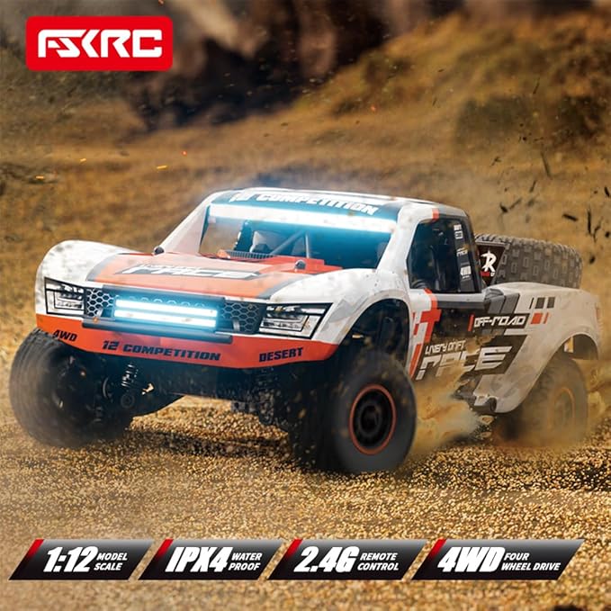 1/12 RD12 RC Drift Car 4WD Full-Proportional Brushed Racing Car with Gyroscope and 7-Color LED Lights Remote Control Truck Gift for Adults (Orange)