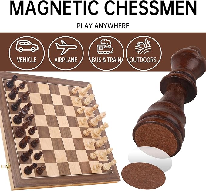 15 Staunton Chess Set with Travel Case - Professional Tournament Wooden Board 2 Extra Queens &amp Storage Bag for Dad Portable Magnetic Chess Game for Camping/Clubs